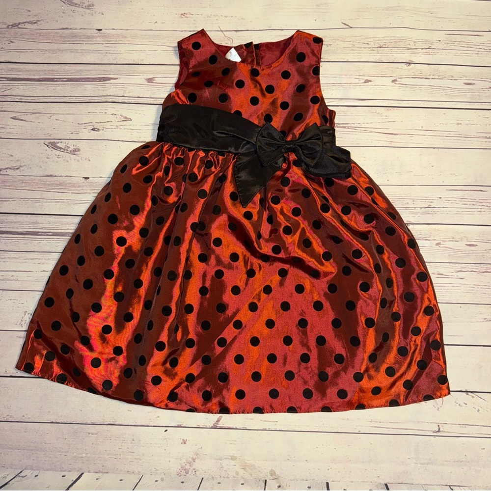 Girls' Red Polka Dot Dress with Black Bow